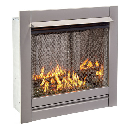 DULUTH FORGE Ventless Stainless Outdoor Gas Fireplace Insert With Reflective Emera DF450SS-G-REM